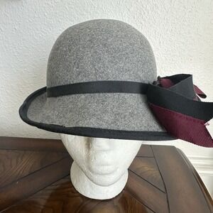 Alex Wilson Lancaster Bowler Hat Derby Women' Size 7 Wool Cloche Gray Ribbon USA